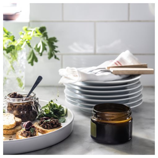 PRAKTRÖNN, scented candle in glass with lid/Spring herbs, 20 hr, 305.388.72