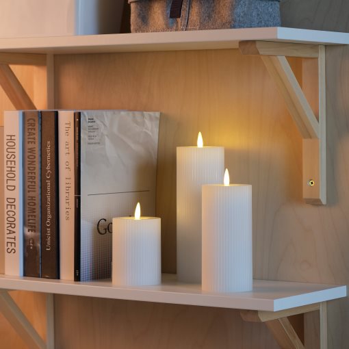 SILVERMÅS, κερί στήλη με ενσωματωμένο φωτισμό LED/λειτουργία με μπαταρία, σετ 3 τεμ., 306.115.94