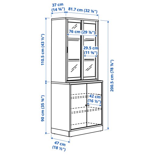 TONSTAD, σύνθεση αποθήκευσης με συρόμενες γυάλινες πόρτες, 82x201 cm, 395.150.55