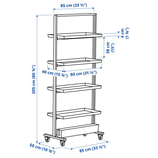 MITTZON, frame with castors/display shelf/cable box, 85x205 cm, 395.623.63