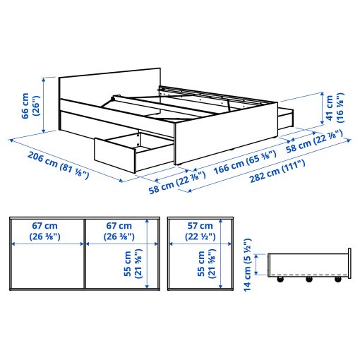 VIHALS, bed frame with 4 storage boxes, 160x200 cm, 395.819.98