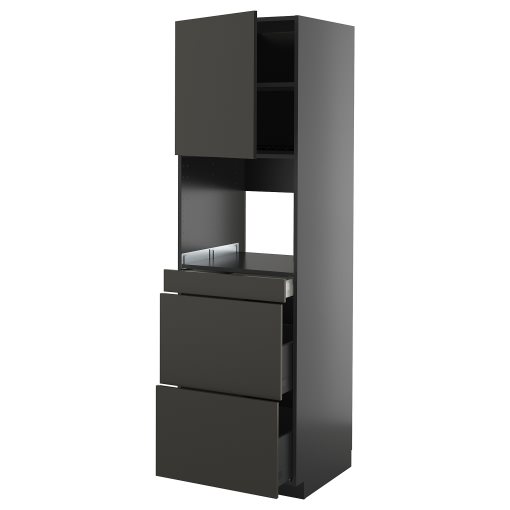 METOD/KNIVSHULT, high cabinet for microwave combi with door/3 drawers, 60x60x200 cm, 395.885.32