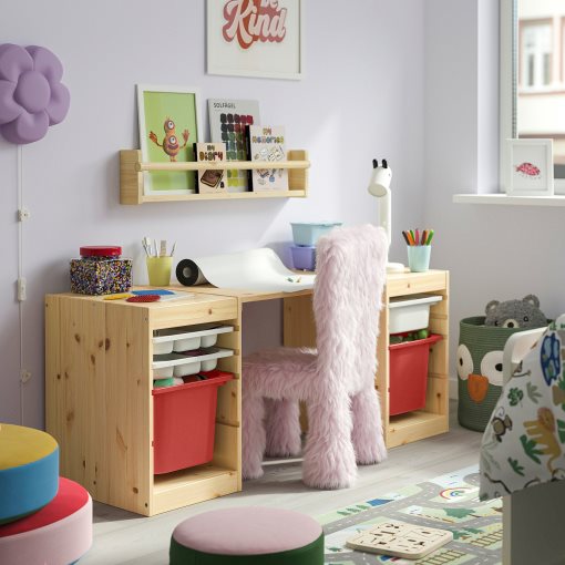 TROFAST, γραφείο με κουτιά αποθήκευσης/δίσκους, 124x44x52 cm, 396.139.18