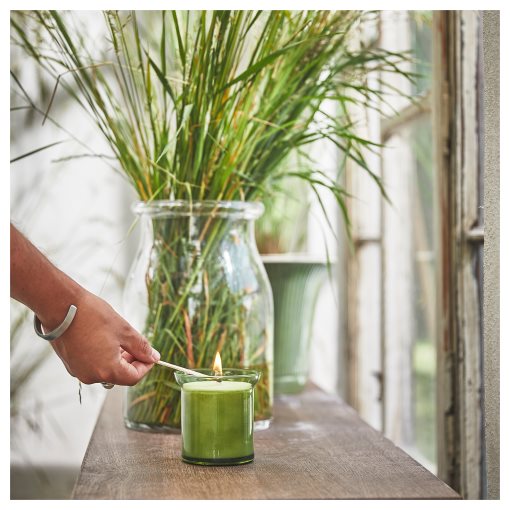 HEDERSAM, scented candle in glass/Fresh grass, 50 hr, 405.024.10