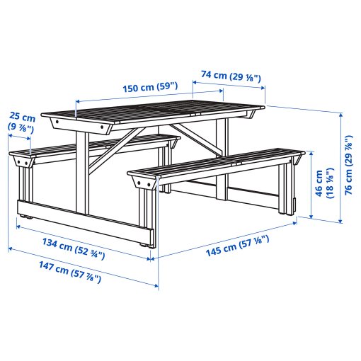 LERHOLMEN, picnic table/outdoor, 147x150 cm, 405.392.63