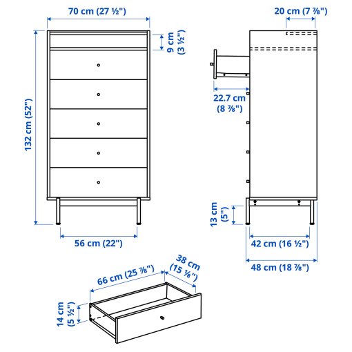 RÅDMANSÖ, chest of 5 drawers, 70x48x132 cm, 405.936.03
