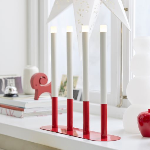 STRÅLA, candelabra with built in LED light source, candle-shaped battery-operated, 406.066.48