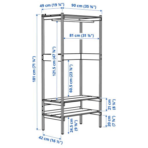 KRONÖREN, open wardrobe, 90x49x181 cm, 406.108.05