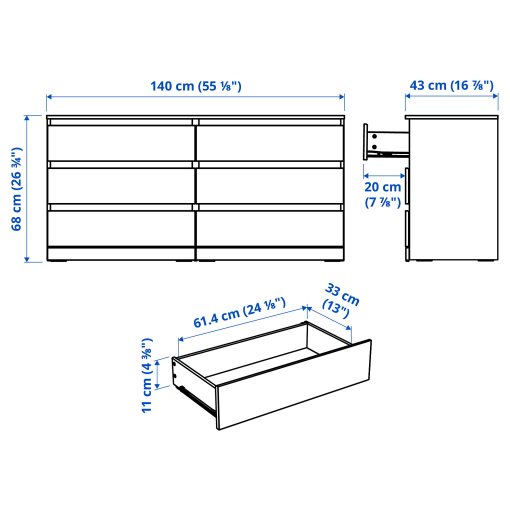 LILLBERGET, chest of 6 drawers, 140x43x68 cm, 406.304.79