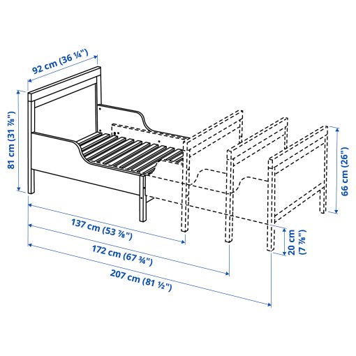 SUNDVIK, extendable bed frame with slatted bed base, 80x200 cm, 494.215.08