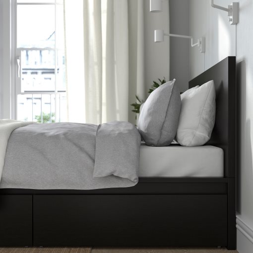 MALM, bed frame/high with 4 storage boxes, 180X200 cm, 494.950.09