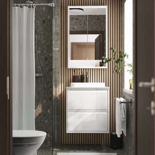 ANGSJON/BACKSJON, wash-stand with drawers/wash-basin/tap/high-gloss, 62x49x71 cm, 495.214.71