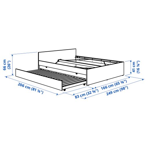 VIHALS, bed frame with 1 trundle bed, 160x200 cm, 495.820.30