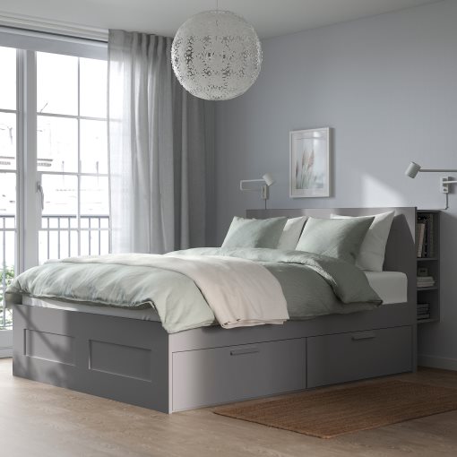 BRIMNES, bed frame with storage and headboard, 160x200 cm, 495.900.49