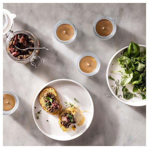 PRAKTRÖNN, scented candle in metal cup/Spring herbs/30 pack, 3.5 hr, 505.381.40