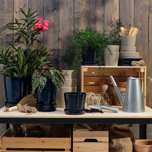 KLOTLÖNN, plant pot with saucer/in/outdoor, 15 cm, 505.840.09