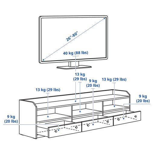 HAUGA, TV bench, 206x46x54 cm, 505.933.82