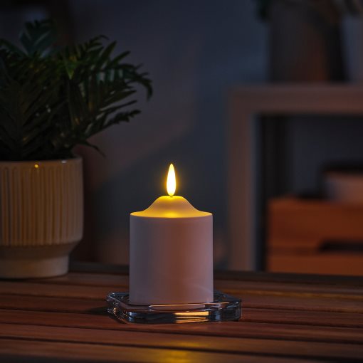 SMÅLOM, pillar candle with built in LED light source/battery-operated , 9 cm, 506.115.93