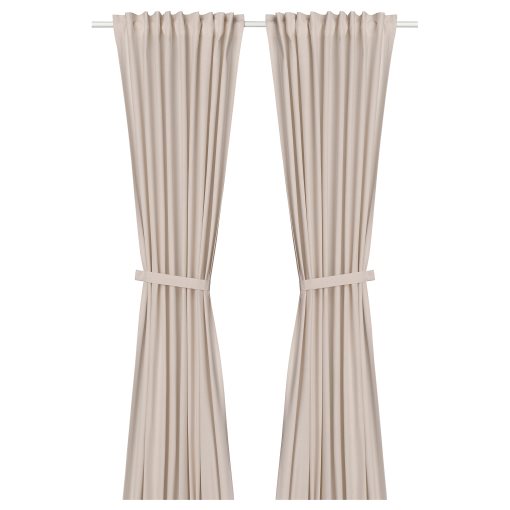 LENDA, curtains with tie-backs and heading tape/1 pair, 140x300 cm, 506.149.40