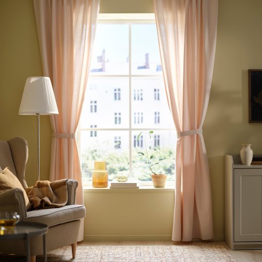 LENDA, curtains with tie-backs and heading tape/1 pair, 140x300 cm, 506.149.40