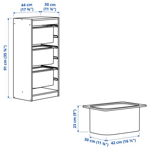 TROFAST, παιδικό έπιπλο αποθήκευσης με κουτιά, 44x30x91 cm, 594.774.82