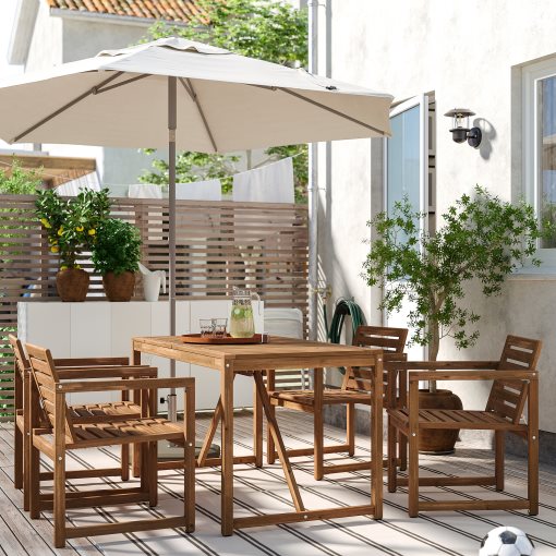 NÄMMARÖ, table with 4 chairs with armrests outdoor, 140 cm, 595.444.05