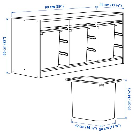 TROFAST, storage combination with boxes, 99x44x56 cm, 595.747.32