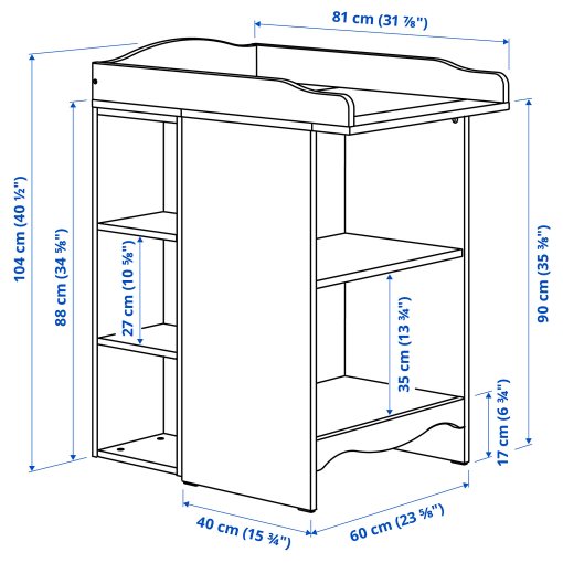 SMÅGÖRA, changing table/bookshelf with 1 shelf unit, 595.975.21