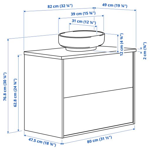 HAVBÄCK/VINDEL, έπιπλο νιπτήρα με συρτάρια/νιπτήρα, 82x49x77 cm, 596.224.60