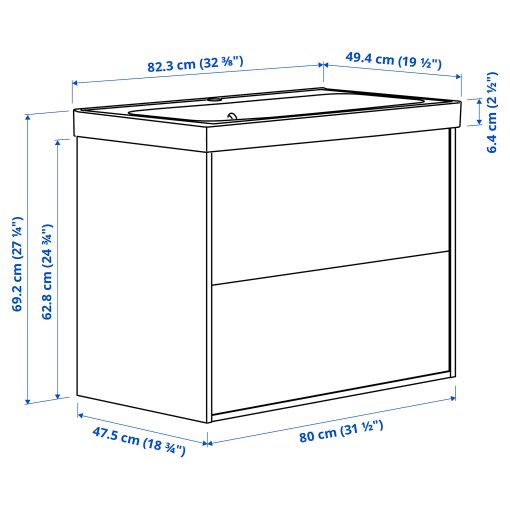 HAVBACK/ORRSJON, wash-stand with drawers/wash-basin, 82x49x69 cm, 596.293.67