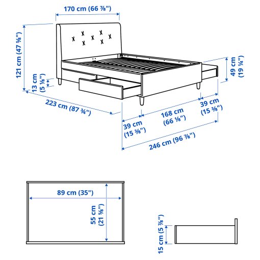 IDANÄS, κρεβάτι με επένδυση και αποθηκευτικό χώρο, 160x200 cm, 604.471.73