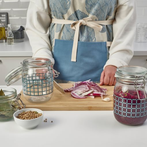 KORKEN, jar with lid/check pattern, 1 l, 605.646.85