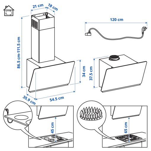 STACKBO, wall mounted extractor hood/IKEA 300, 55 cm, 606.125.49