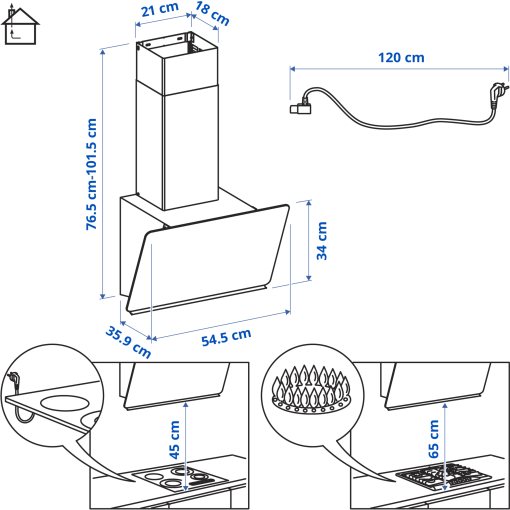 STACKBO, wall mounted extractor hood/IKEA 300, 55 cm, 606.125.49