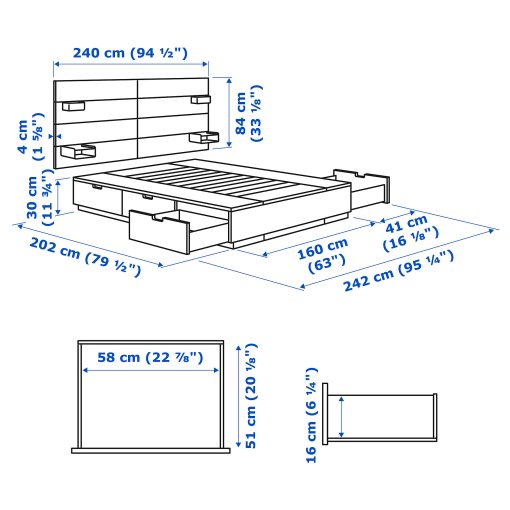 NORDLI, κρεβάτι με αποθηκευτικό χώρο και κεφαλάρι, 160x200 cm, 692.414.22