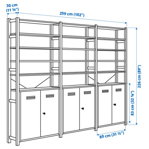 IVAR, 3 sections/cabinet/shelves, 692.482.11