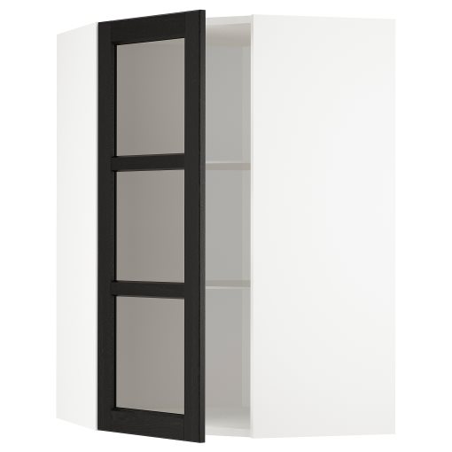 METOD, corner wall cabinet with shelves/glass door, 692.575.78