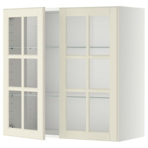 METOD, wall cabinet with shelves/2 glass doors, 80x80 cm, 693.949.81