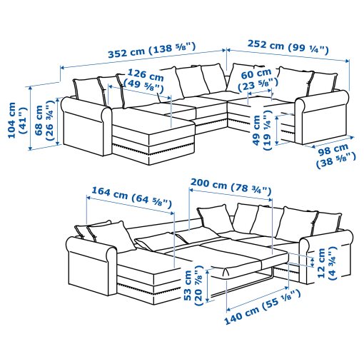 GRÖNLID, γωνιακός καναπές-κρεβάτι, 5θέσεων με σεζλόνγκ, 695.365.27
