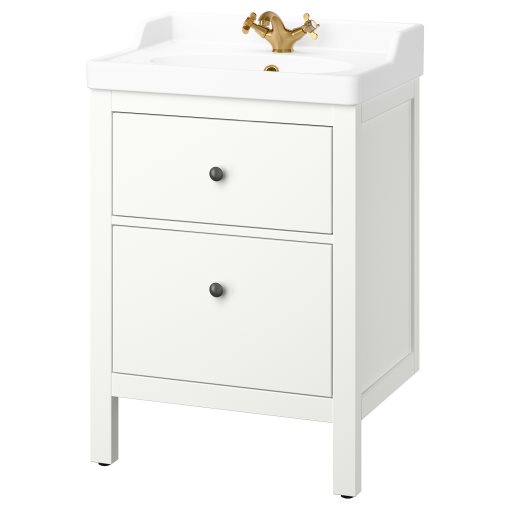 HEMNES/RUTSJON, βάση νιπτήρα με συρτάρια/νιπτήρα/μπαταρία, 62x49x95 cm, 695.599.91