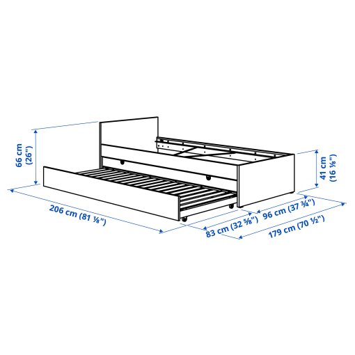 VIHALS, bed frame with 1 trundle bed, 90x200 cm, 695.820.34