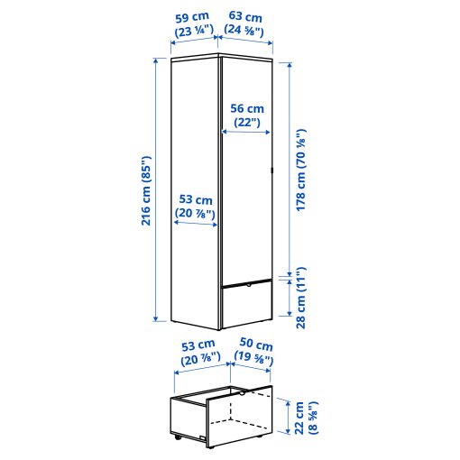 VISTHUS, wardrobe, 63x59x216 cm, 704.934.47
