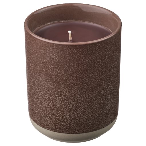 SILKESTRÄD, scented candle in ceramic jar/leather & vanilla, 45 hr, 705.703.94