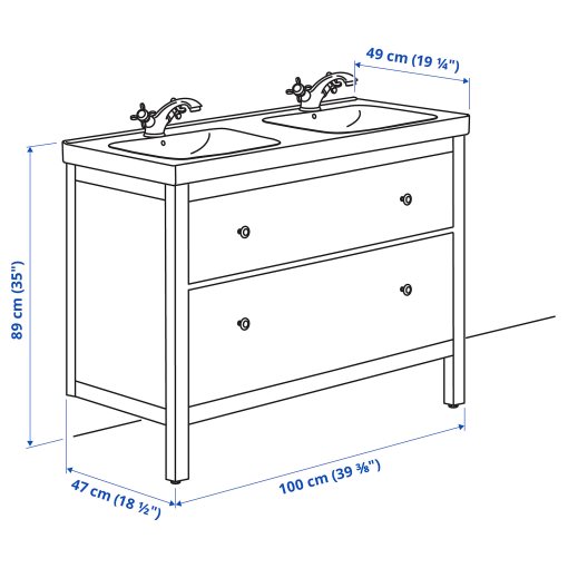 HEMNES/ODENSVIK, wash-stand with 2 drawers, 103x49x89 cm, 792.934.77