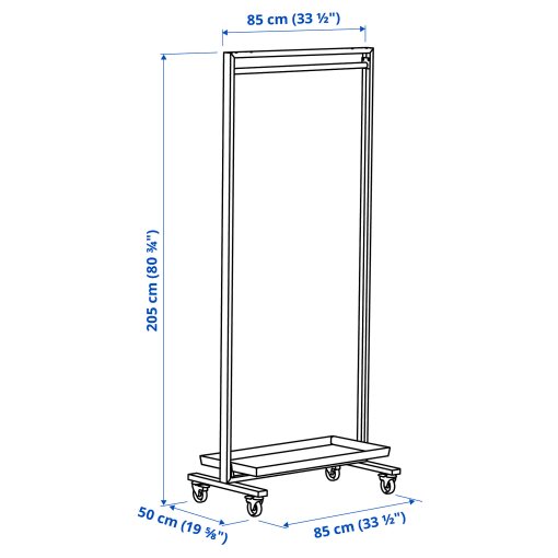 MITTZON, frame with castors/clothes rail/display shelf, 85x205 cm, 795.364.14