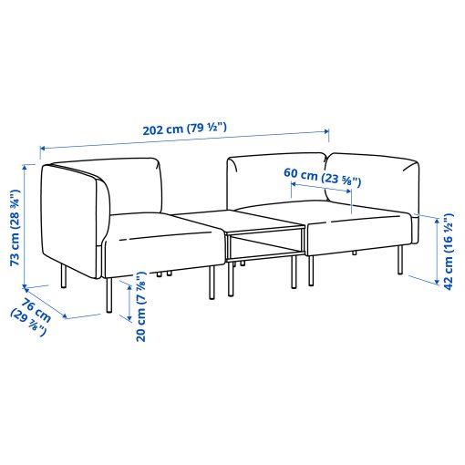 LILLEHEM, 2-seat modular sofa with side table, 795.697.44
