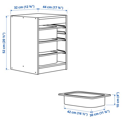 TROFAST, σύνθεση αποθήκευσης με κουτιά, 32x44x52 cm, 795.732.70
