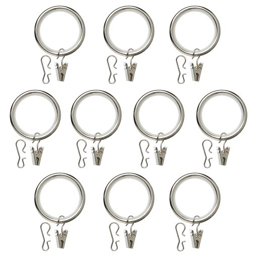 SYRLIG, κρίκος κουρτίνας με κλιπ και γάντζο, 10 τεμ. 38 mm, 804.897.89