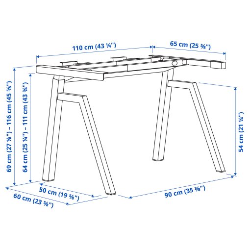 TROTTEN, underframe sit/stand for table top/electric, 120x70 cm, 805.984.15