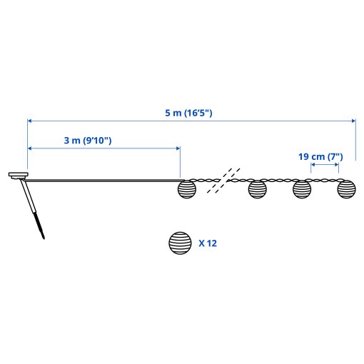 SOLVINDEN, solar-powered lighting chain with built-in LED light source/12 lights, 806.151.70